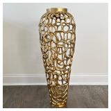 Decorative Floor Vase | Tall gold-colored decorative floor vase of abstract modern design. - h. 33.2