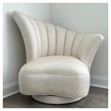 Art Deco Lounge Chair | Vladimir Kagan style fan back chair on a swiveling base, in light cream colo