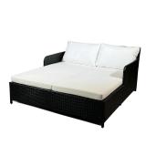 Outdoor Patio Lounger | Large double chaise lounge with double seat cushion, two back pillows, and t