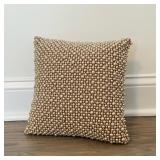 Faux Pearl Throw Pillow | Pink satin accent pillow with champagne toned faux pearls. - h. 11 x w. 11