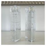 (2pc) Pair Glass Candleholders | Triangular form bubble glass candlestick holders. - h. 9 x w. 2.75 