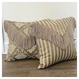 (2pc) Pair Beige Tassel Throw Pillows | Stratford Home reversible accent pillows with striped and le