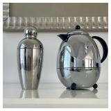 (2pc) Coffee Pot & Cocktail Shaker | Stainless steel chrome cocktail shaker and coffee pot. - h. 9.5