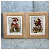 (2pc) Pair Hummel Needlepoints | Vintage Hummel needle point embroideries of a girl and boy, in wood
