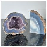 (2pc) Geodes | Cut purple amethyst geode and corner cut blue agate geode. - h. 5 x w. 4 x d. 2.5 in 