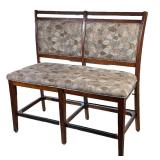 WOODEN 2-CUSHION BENCH | Tall wooden 2 cushion bench; seat height 24in. - h. 44 x w. 46 x d. 19 in