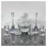 (7pc) MIXED CUT CRYSTAL & GLASS | Including; large cut glass bowl, pair of Rogaska candle stick hold