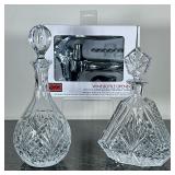 (3pc) Cut Glass Decanters & Wine Opener | Including: 2 cut glass decanters and NIB wine opener. - h.