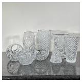 (8pc) MIXED CUT CRYSTAL & GLASS | Including: Four cut glass & crystal vases, bell, and 3 handled bow