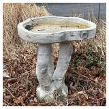 TREE-FORM BIRD BATH | Hollow concrete bird bath in tree trunk form. - h. 26 x w. 20 x l. 22.5 in