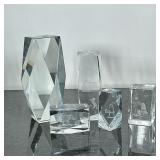 (5pc) CUT GLASS PAPERWEIGHTS | Mixed lot of cut glass & etched paperweights. - h. 7.25 x w. 4.5 x l.