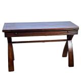 FOLDING TOP TABLE | Carved wood table having 2 folding leaves; leaf width 10in. - h. 30 x w. 40 x l.