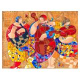 DORIT LEVI (Israeli b. 1952) SERIGRAPH | Musicians at the Fair. Serigraph on canvas. 26.5 x 36.5 in.