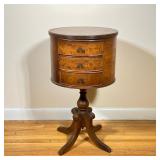 Mahogany Drum-Shaped Table | Vintage Federal style mahogany round drum-shaped occasional table with 