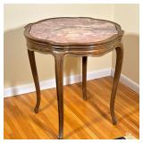French (Louis XV) Pink Marble Table | Vintage (1930s) French Louis XV style carved wood side table w