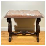 Italian Renaissance Marble Top Table | Italian Renaissance style pink marble top table with carved w