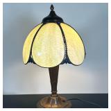 Slag Glass Tulip-Shaped Table Lamp | Vintage (1920s-1940s) slag glass, tulip-shaped lampshade on bra
