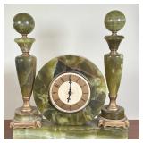 (3pc) Whitehall Hammond Green Onyx Mantle Clock | Vintage (1930s) Whitehall Hammond (Chicago, Illino
