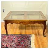 Glass-Top Coffee Table | Glass-top coffee table with four beveled glass inserts on cabriole legs. - 
