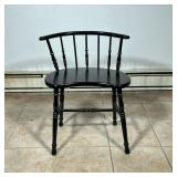 Black Spindle Back Chair | Vintage (1950s) carved painted spindle back curved accent chair. Seat: 16