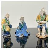 (3pc) Chinese "Mud Men" Figurines - Sitting | Antique (1890-1919) Chinese (Shekwan/Shiwan) glazed cl