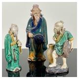 (3pc) Chinese "Mud Men" Figurines - Standing | Antique (1890-1919) Chinese (Shekwan/Shiwan) glazed c