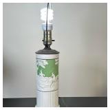 Porcelain Lamp Base with Relief | Vintage porcelain lamp base with green relief design, inspired/aft