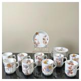 (14pc) Limoges Teacups/Saucers | Limoges (France) Haviland & Co. (worldwide) tea set with rust-color