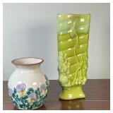 (2pc) Royal Haeger Vase & Other Vase | Vintage (1950s) American (likely Royal Haeger) green ceramic 