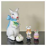 (4pc) Ceramic Easter Holiday Decor | Vintage tall ceramic hand-painted white bunny figurine marked "