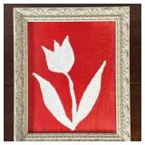 Unknown Artist, Original Painting - Tulip | Abstract painting of a white tulip against a red backdro