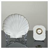 (2pc) Lenox Clock & Lenox Shell Dish | Vintage Lenox dish from the "Aegean Shell Collection" made fr