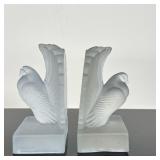 (2pc) Bohemian/Czech Frosted Glass Bird Bookends | Bohemian/Czech frosted glass bird bookends, inspi