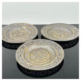 (3pc) Islamic/Persian "Ghalam Zani" Plates | Islamic/Persian decorative plates with pierced metalwor