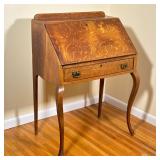 Tiger Oak Secretary Desk | Antique carved "Tiger Oak" secretary desk with lid that opens to reveal a
