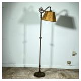 Bridge Arm Floor Lamp | Vintage brass bridge arm floor lamp with paper lampshade. Marked "Salem" on 