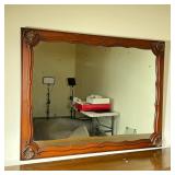 Mahogany Mirror with Seashells | Vintage mahogany rectangular mirror with gold gilded seashell detai