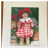 Unknown Artist, Original Oil Painting - Gingham Girl | Portrait painting of a young girl child weari