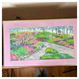 Unknown Artist, Original Watercolor Painting - Walkway | Landscape painting of a garden walkway surr