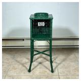 Green Wicker Plant Stand | Vintage (1970s) green painted wicker/rattan plant stand. - h. 28 x w. 10 