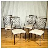 (4pc) Latticework Metal Chairs | Latticework seat back metal chairs with cushioned seats, including 
