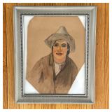 (2pc) Unknown Artist, Original Watercolor Paintings | Watercolor portrait paintings of mid-century m