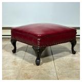 Burgundy Leather Footstool | Vintage leather footstool in burgundy with stud details. - h. 12 x w. 2
