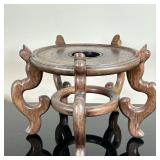 Chinese Rosewood Plant Stand | Vintage (1950s) Chinese rosewood pedestal plant stand with uniquely c