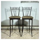 (2pc) Leaf-Back Counter Stools | Amisco Romy leaf-back design counter stools with green velour uphol