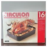 Circulon Oven Roaster with Rack | Meyer "Circulon Classic" 16" rectangular roaster with rack in orig