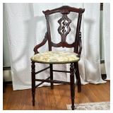 Carved Wood Needlepoint Chair | Antique Victorian Eastlake style side chair over a needlepoint seat.