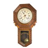New Haven Calendar Regulator Wall Clock | 8 day bank regulator wall clock in a carved oak case, by t
