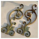 (2pc) Pair Brass Appliqués | Decorative scrollwork appliques. - h. 18.25 in