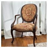 French Needlepoint Tapestry Chair | French style carved parlor chair with needlepoint upholstered ba